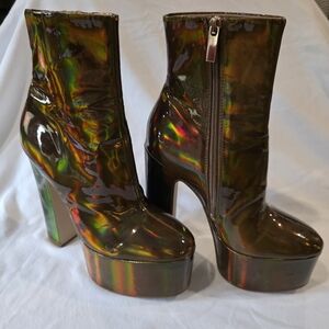 Steve Madden PASSION Holographic Iridescent Heeled Boots 6.5